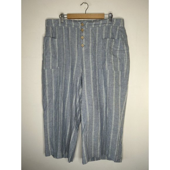 LC Lauren Conrad Pants - LC Lauren Conrad Capri Pants Wide Leg Linen Blend Blue White Stripe Size XL